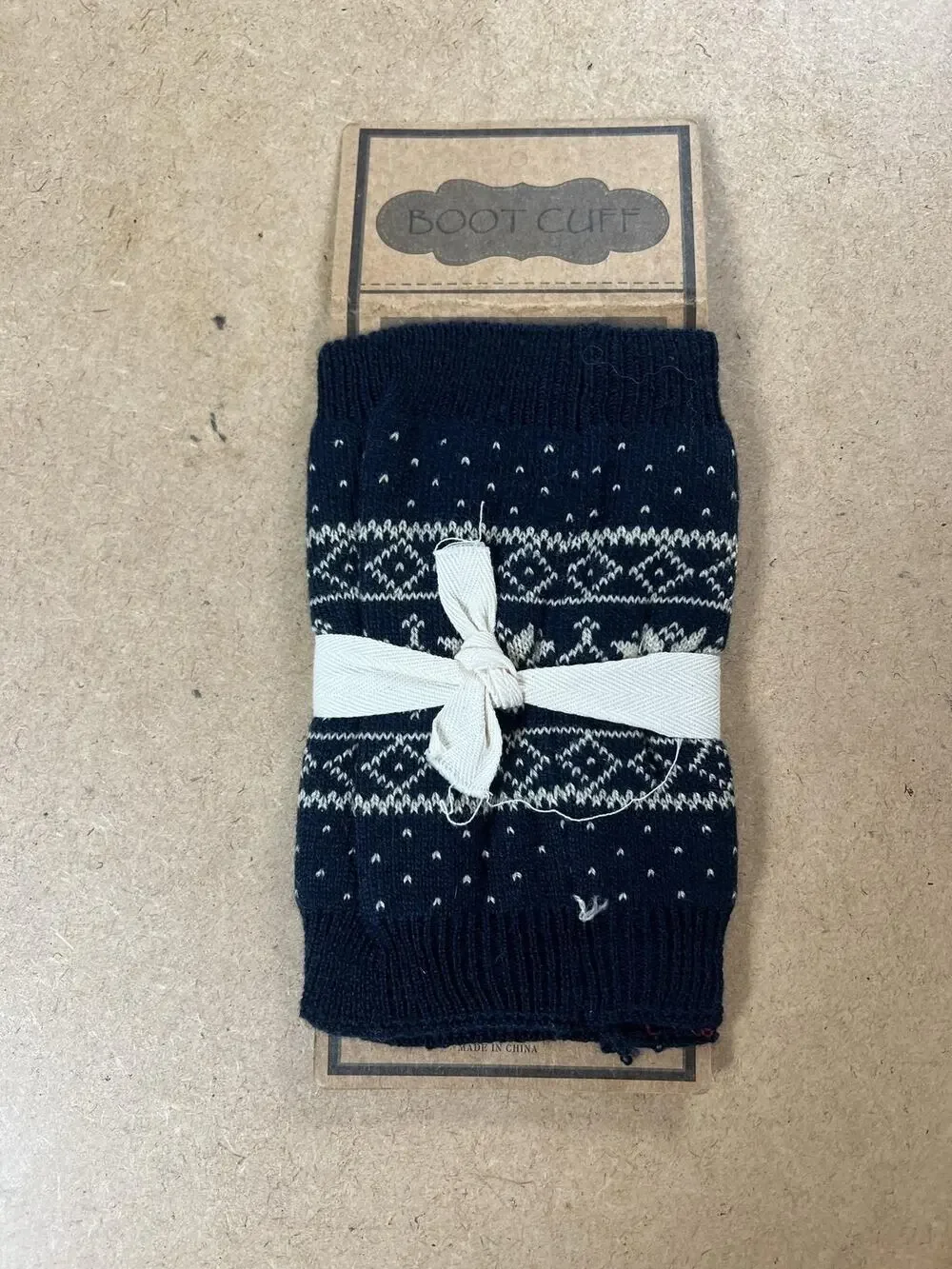 BOOT CUFF Boot Cuff Womens Size 8 Blue Fair Isle Knit Bow Stretch Sock Winter